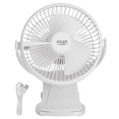 Adler AD 7342 White Wentylator biurkowy z klipsem akumulatorowy USB-C 15,5 cm