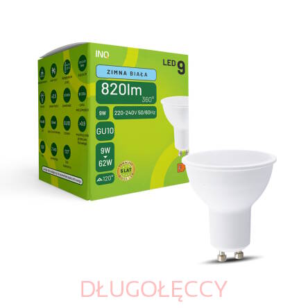 INQ lampa LED GU10 MR16 9W (62W) 820lm 6500K zimna biała