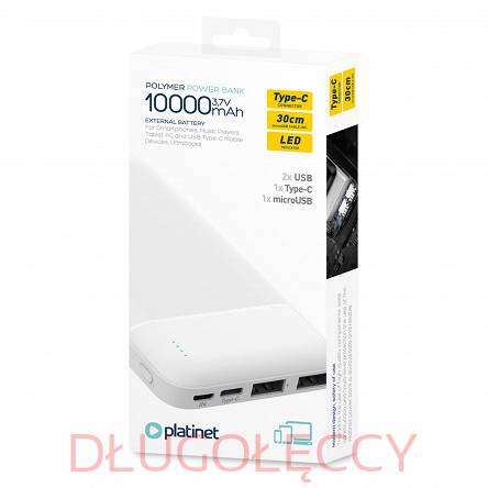 PLATINET POWER BANK 10000mAh Polymer  biały