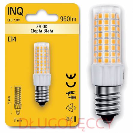 Lampa LED E14 7,7W 960lm 2700K INQ Ciepła Biała