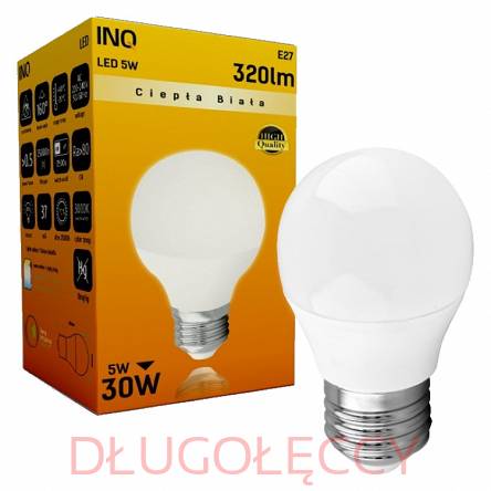 INQ E27 LED 5W (30W) P45 kulka 320lm 3000K ciepła biała