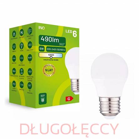 INQ E27 LED 6W (41W) 490lm G45 mała kulka 4000K neutralna biała