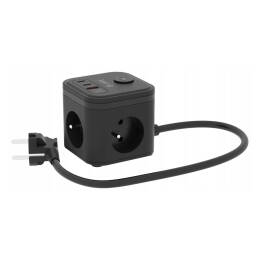 KERG przedłużacz 3gniazda 1.5m fast USB-A + USB-C czarny