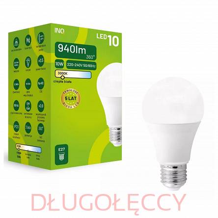 INQ lampa LED E27 10W 940lm A60 3000K ciepła biała