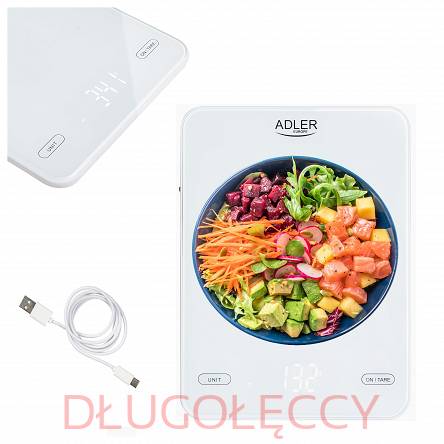 Adler AD 3177w Waga kuchenna 10kg ładowana przez USB biała