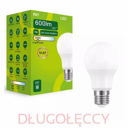 INQ E27 7W 600lm 3000K A60 żarówka LED ciepła biała