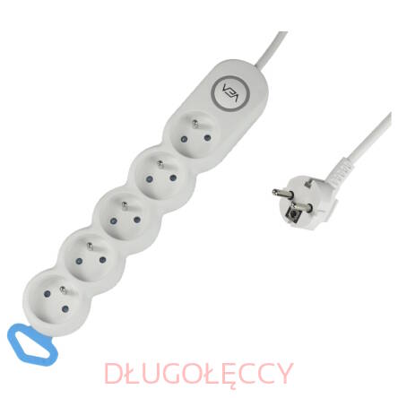 Przedłużacz 5 gniazd z uziemieniem 1,5m biały ELEKTRO