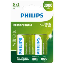 Akumulatorek PHILIPS 3000mAh D R20 1,2V blister 2szt