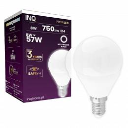 INQ E14 8W 750lm P45 kulka ceramiczna  4000K neutralna biała