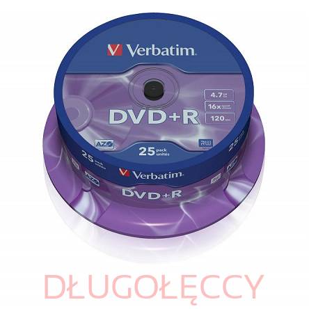 Płyta VERBATIM DVD+R4.7GBx16 op 25 szt.cake box