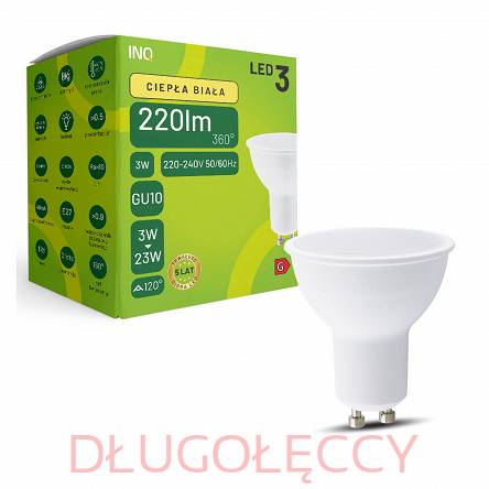 INQ GU10 3W 220lm MR16 3000K żarówka LED ciepła biała