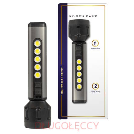 Latarka LED Alu 120 NC0062 Nilsen Camp – akumulatorowa, COB LED, zasięg 100 m