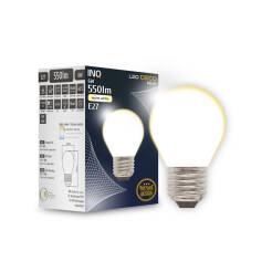 INQ E27 LED 6W (45W) 550lm G45 mała kulka filament mleczny 3000K ciepła biała