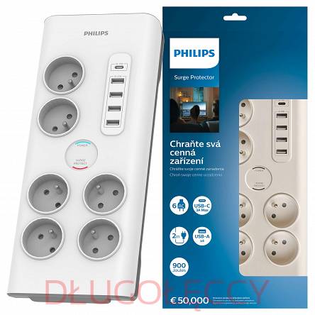 Listwa zasilająca Philips 5 gniazd + USB-C 3A + 4x USB długość 2 m 