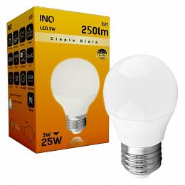 INQ E27 LED 3W (25W) 250lm P45 mała kulka 3000K ciepła biała