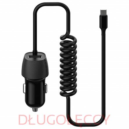 PLATINET ładowarka samochodowa 3.4A USB-A kabel spiralny microUSB