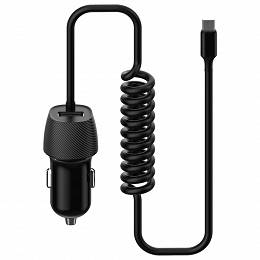 PLATINET ładowarka samochodowa 3.4A USB-A kabel spiralny microUSB