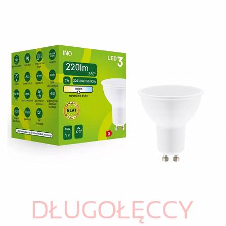 INQ GU10 3W 220lm MR16 4000K żarówka LED neutralna biała