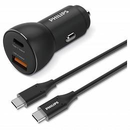 PHILIPS  ładowarka samochodowa USB-C i USB-A max 36W + kabel USB-C/ USB-C 1m