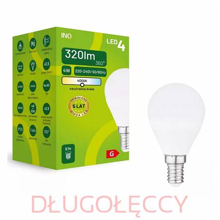  INQ Lampa LED G45 E14 4W kulka 320lm 4000K