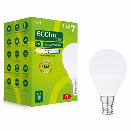 INQ E14 LED 7W (48W) 600lm G45 mała kulka 4000K neutralna biała