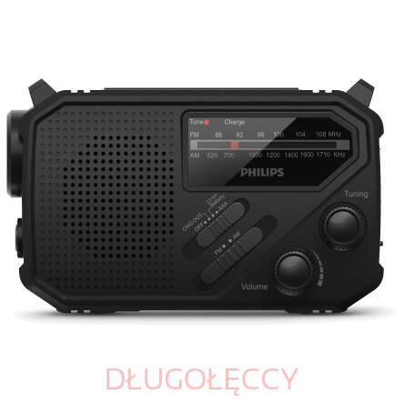 Philips TAR1609 - Radio awaryjne FM/AM z latarką SOS, panelem solarnym i korbką