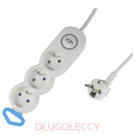 Przedłużacz 3 gniazda z uziemieniem 3m biały ELEKTRO