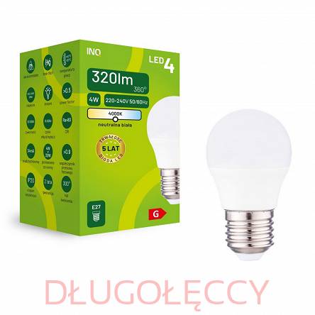 INQ E27 4W (30W) P45 kulka 320lm 4000K neutralna biała