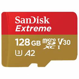 SanDick microSD 128GB UHS-1 4K + adapter Speed up to Read 160MB/s, Write 90MB/s