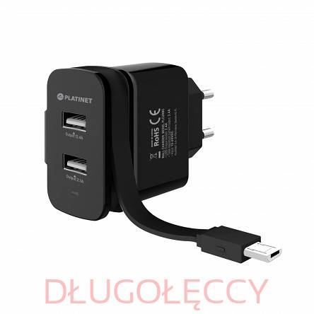 PLATINET ładowarka sieciowa 2xUSB 3.4A 17W +  kabel micro USB