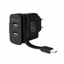 PLATINET ładowarka sieciowa 2xUSB 3.4A 17W +  kabel micro USB