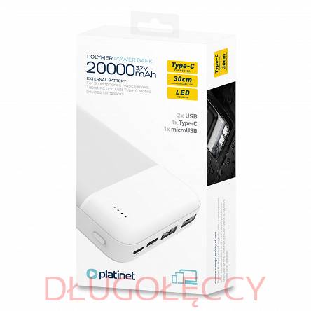 PLATINET POWER BANK 20000mAh Polymer  biały