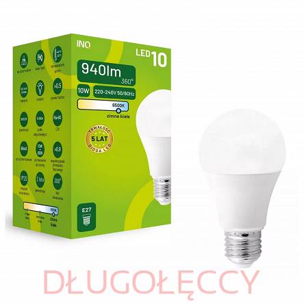 INQ lampa LED E27 10W 940lm A60 6500K zimna biała