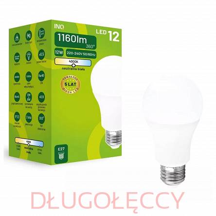 INQ lampa LED E27 12W 1160lm A60 4000K neutralna biała 