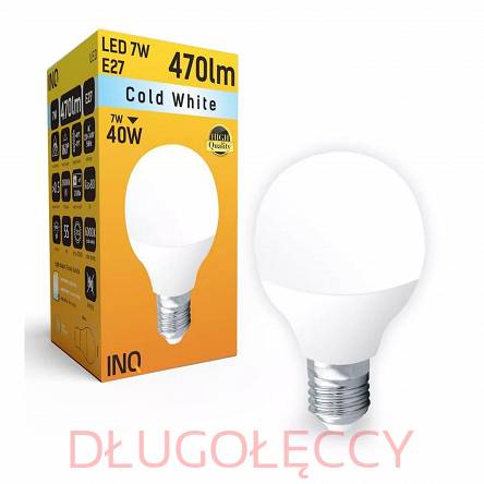 INQ E27 7W (40W) P45 kulka 470lm 6000K zimna biała