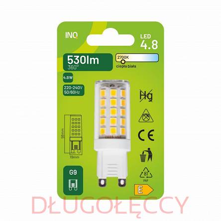 INQ G9 LED 4.8W 530lm 230V Owal 2700K 