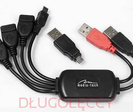 MEDIA-TECH 4-PORTOWY AKTYWNY KONCENTRATOR USB 2.0, 3 GNIAZDA USB A MT5027