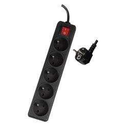 Przedłużacz 5 gniazd z uziemieniem 1.5m czarne włącznik ELEKTRO