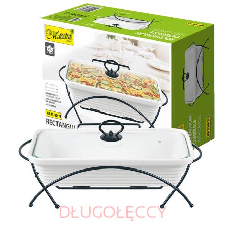 Podgrzewacz do potraw prostokątny biały 1,7L 32,5 cm ceramika szklana pokrywka MR-11362-73