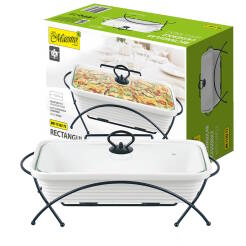 Podgrzewacz do potraw prostokątny biały 1,7L 32,5 cm ceramika szklana pokrywka MR-11362-73