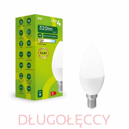 INQ E14 4W 320lm C37 żarówka LED świeczka 4000K neutralna biała