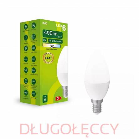 INQ E14 6W 490lm C37 żarówka LED świeczka 4000K neutralna biała