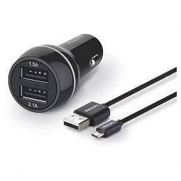 PHILIPS  ładowarka samochodowa 2x USB-A  + kabel USB-A/ micro USB 1m