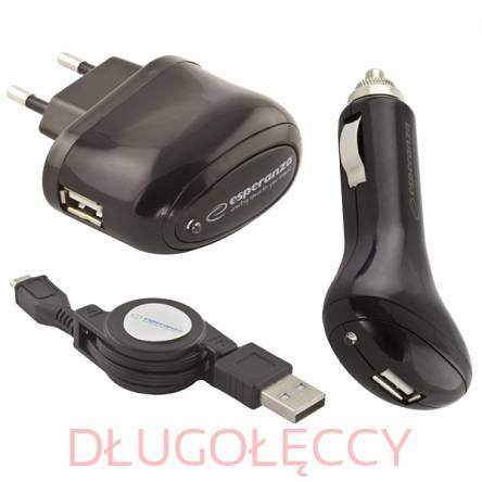 ZESTAW ŁADOWAREK (AC/DC/USB/MicroUSB) 1A, EZ-116