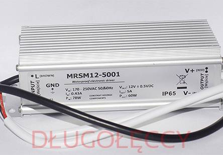 Zasilacz montażowy do taśm LED 60W 12VDC IP65 5A 